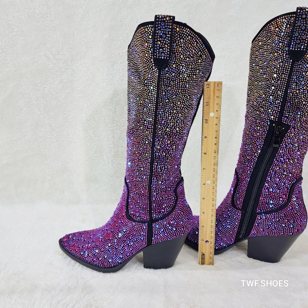 Women's Rhinestone Cowboy Boots - Purple and Black - Picture 10 of 16